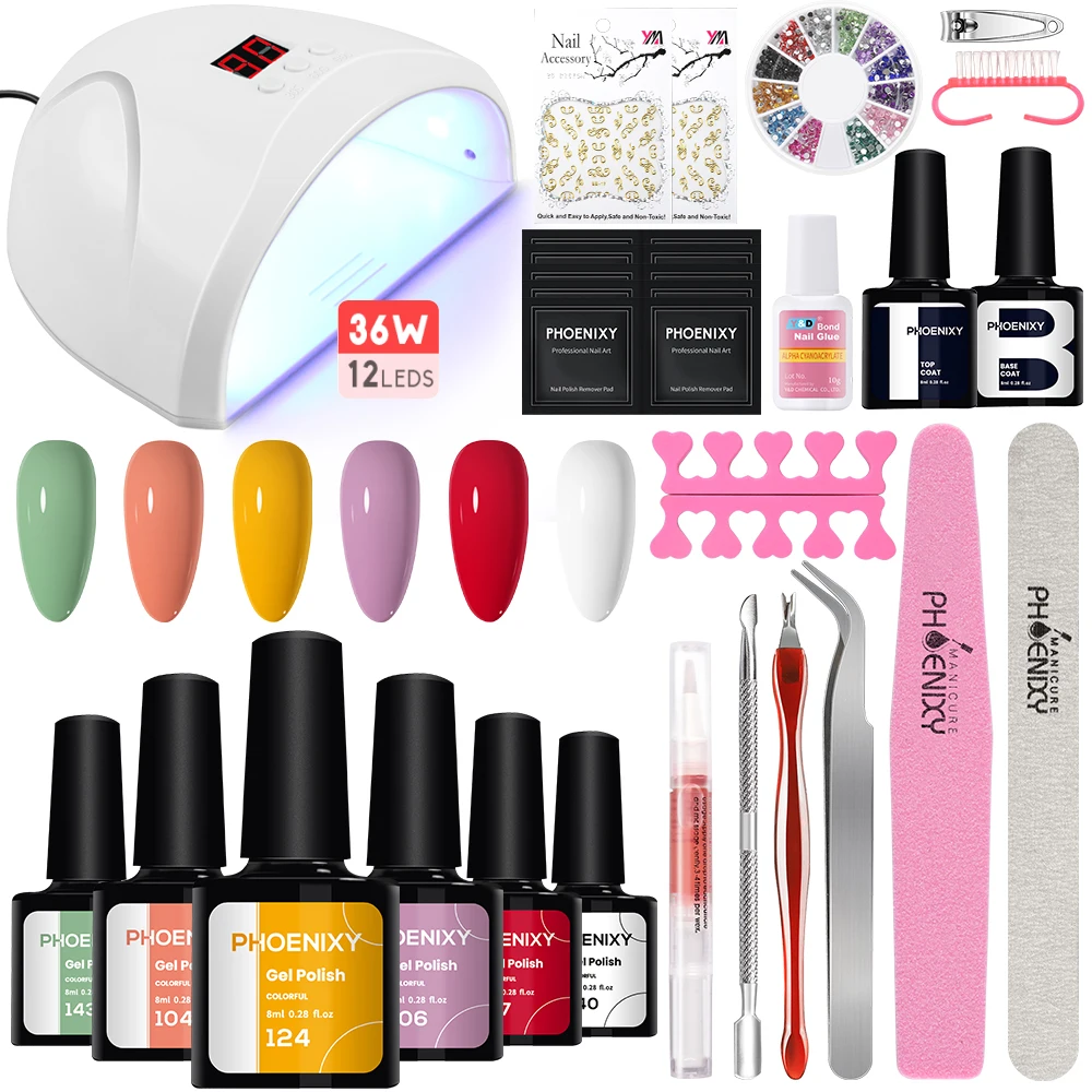 

Manicure Set Nail Drying Lamp 6 Colors Gel Nail Polish Kit Acrylic Kit Nail Art Tools Starter Gel Varnish Soak Off Manicure Set