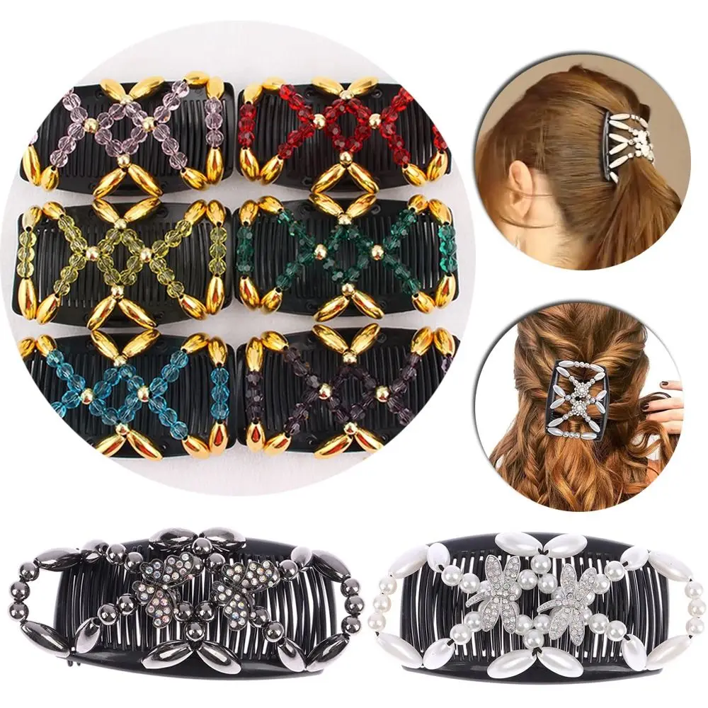 

DIY Ponytail Holder Handmade Elastic Hairpin Beaded Hair Clip Double Comb Magic Hair Comb Beaded Hair Claws