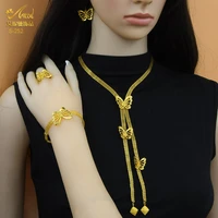 nigerian bridal chain jewellery luxury wedding african jewelry sets woman gold color butterfly pendant long necklace earring set