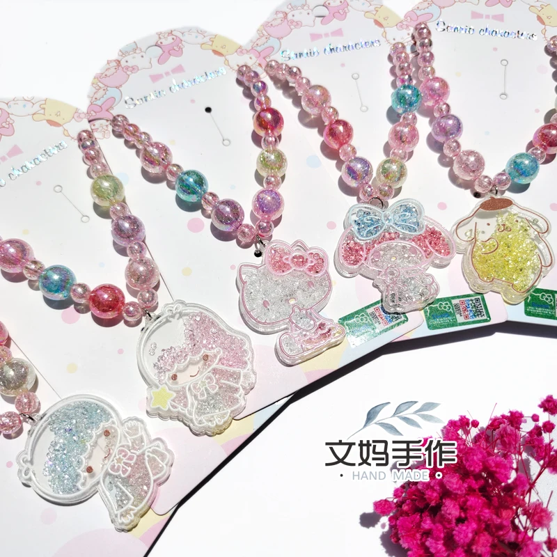 

Sanriod милый мультфильм Kawaii японский зыбучий песок KT Cat Kuromi Cinnamorol моя мелодия ожерелье детская принцесса ювелирные изделия