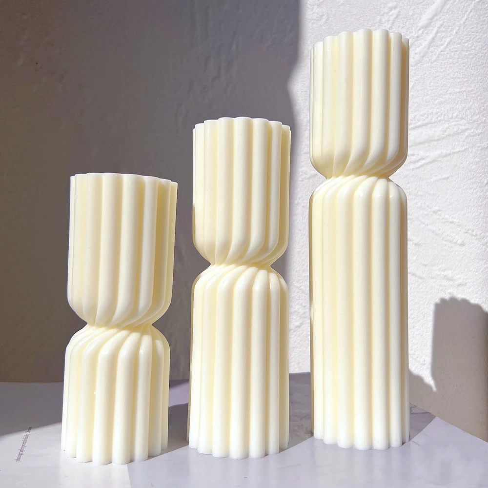 

Cylindrical Tall Twirl Pillar Candle Mold Ribbed Aesthetic Twist Swirl Silicone Mould Geometric Striped Soy Wax Mold