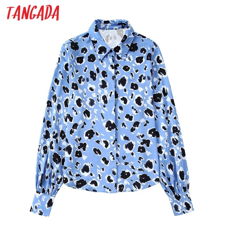 

Tangada Women Leopard Animal Print Shirts Vintage Long Sleeve Front Hidden Button Female Blouses 3H196