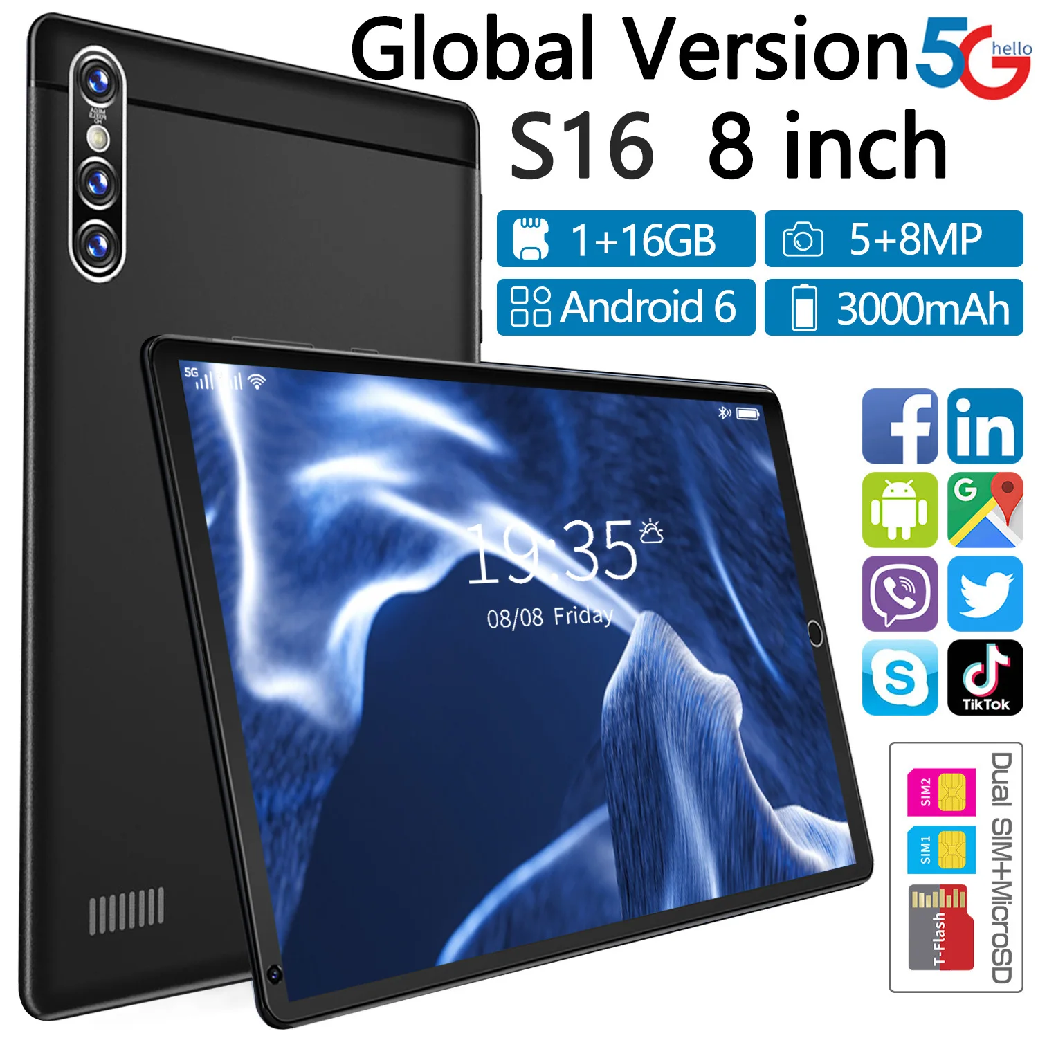 

2023 New Original Global Android 6.0 1GB RAM 16GB ROM 8.0 Inch Tabletas PC Dual SIM Card or WIFI GPS Google Play Tabletas