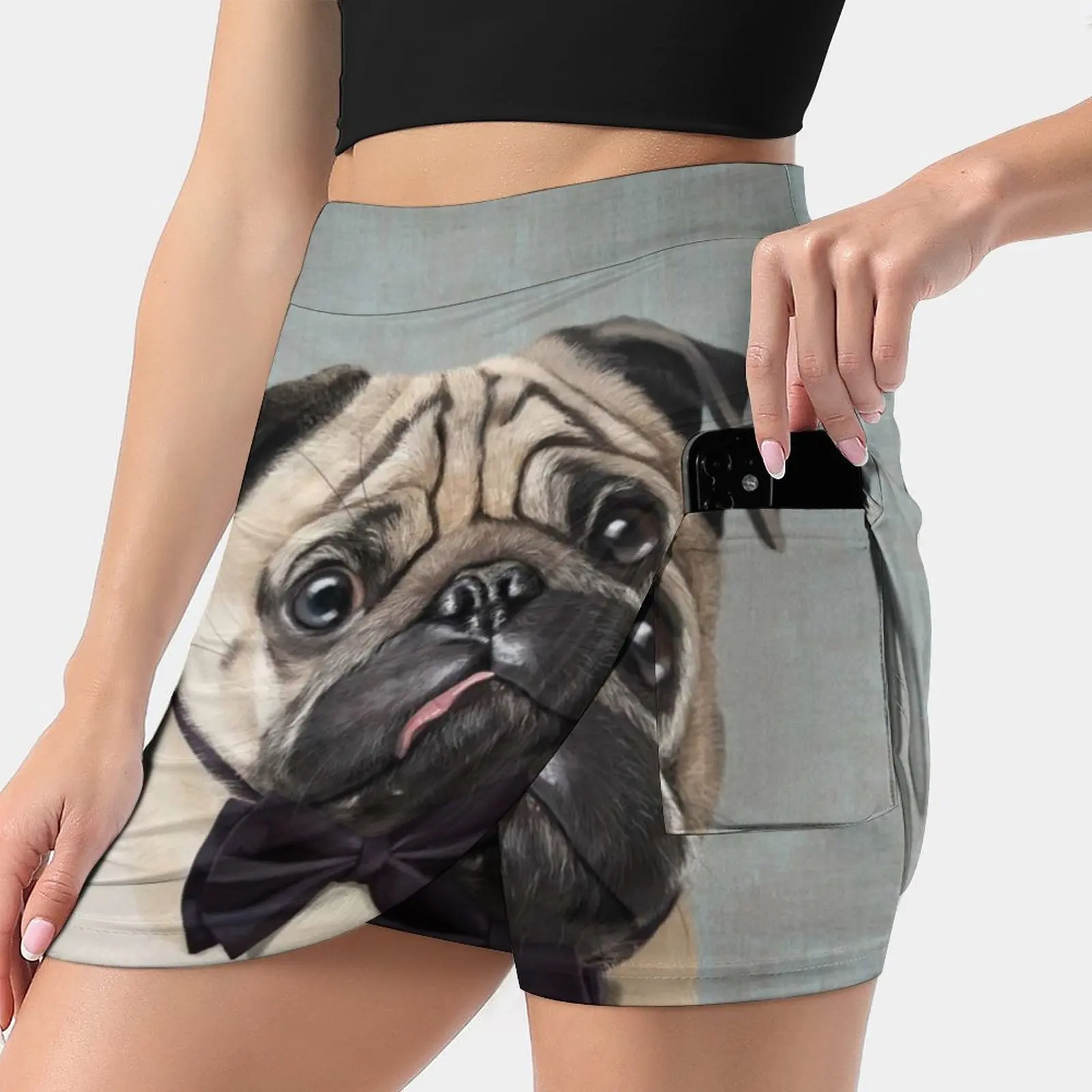 

Женская мини-юбка Mr Pug, трапециевидная Юбка со скрытым карманом светильник-голубая Милая Одежда для собак, Мопсов, французских Мопсов