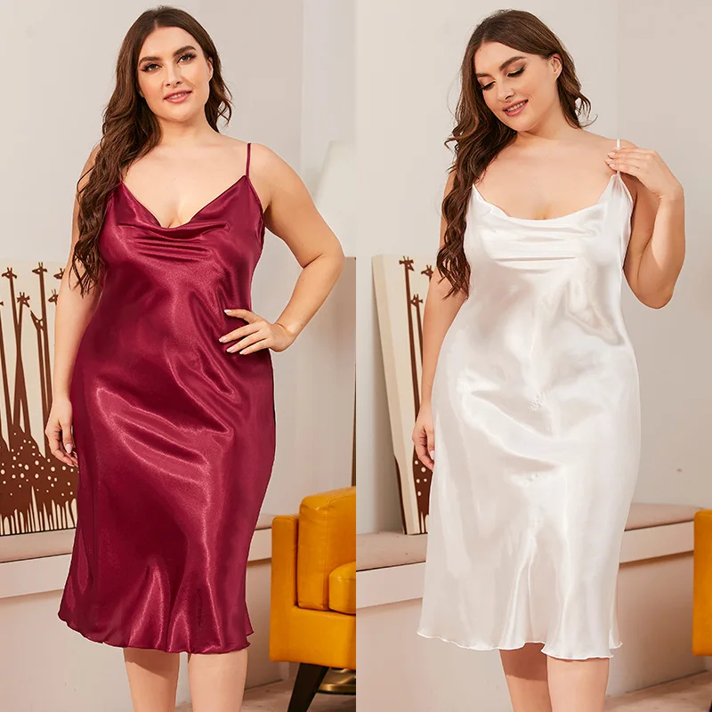 

Oversized Women Nightdress Sleepwear Satin Nightgown Sleeveless Home Clothes Sexy Kimono Gown Loose Nightie Intimate Lingerie