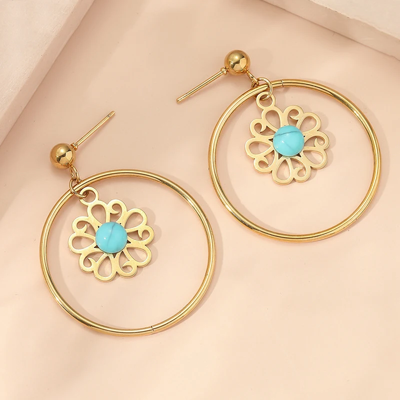 

Euramerican Fashion Girl Flower Big Earring Stud Simple Vintage Women's Earring Stainless Steel Jewelry Accessories Wholesale