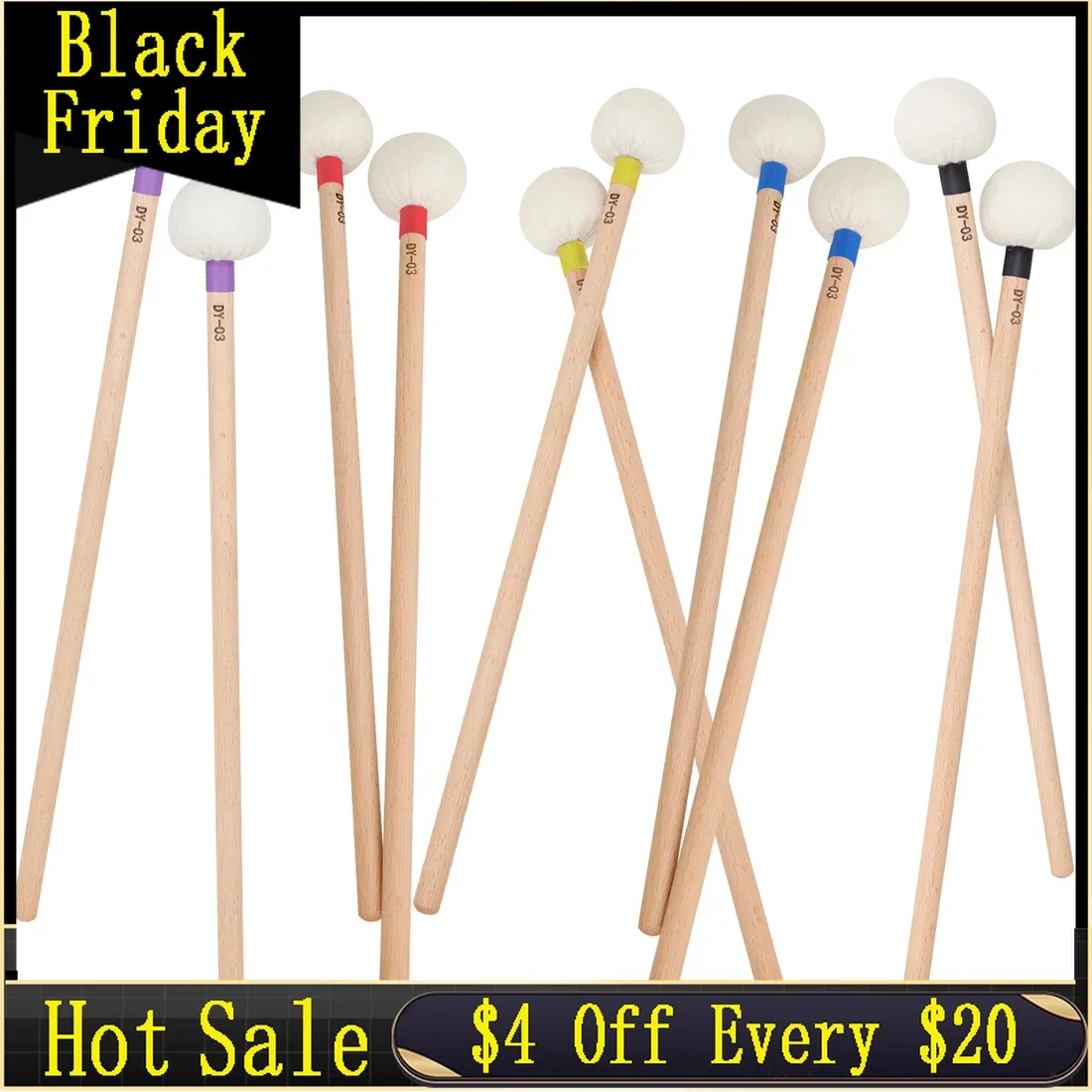 

SLADE 2Pcs/Set Bass Drumstick Fixed Tone Drum Hammer Felt Head Maple Material Marching Drum Sticks Percussion Replacement Parts