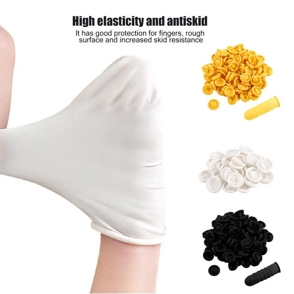 

100Pcs/set Disposable Finger Cover Rubber Gloves No Slip Anti-Static Latex Finger Cots Nail Tool Fingertips Protector Glove