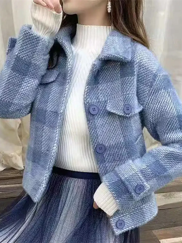 

2022 Women Knitting Faux Milk Fur Jacket