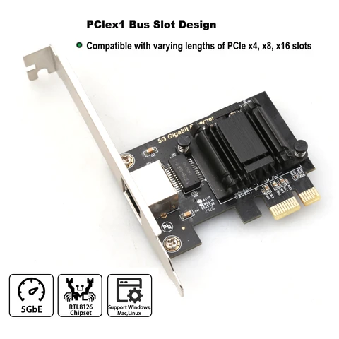 Сетевая карта 5G PCI-E к RJ45, чип RTL8126, гигабитный Ethernet PCI Express, сетевая карта 10/100/2500/5000 Мбит/с для настольного компьютера