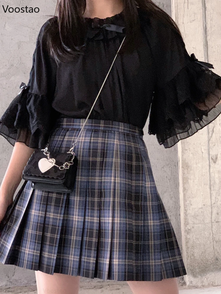 Японская Милая шифоновая блузка в стиле &quotЛолита&quot женские милые кружевные