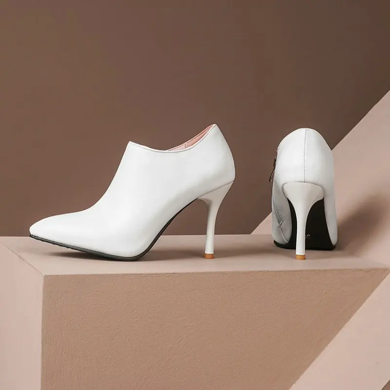 Женские ботильоны на шпильке 10 см QPLYXCO пикантные туфли-лодочки с острым носком