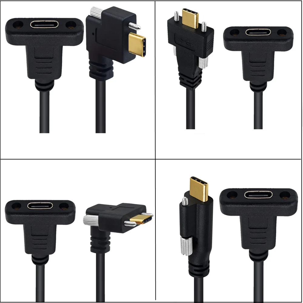 

Side Curved Gold Plated 4K 60hz 16-pin 5A USB3.1Type-C Male to Female with Screws 10Gpbs Data Cable, 0.6m