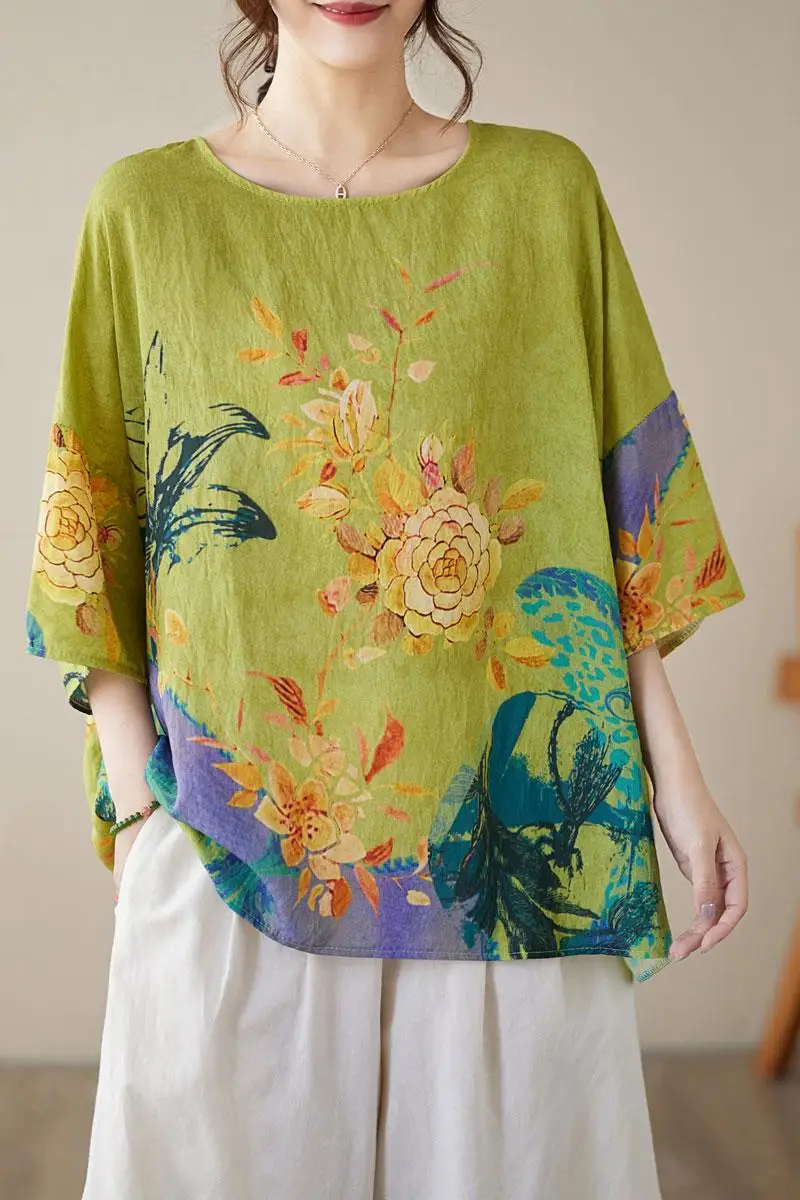 Женская футболка с цветочным принтом свободная повседневная коротким рукавом и