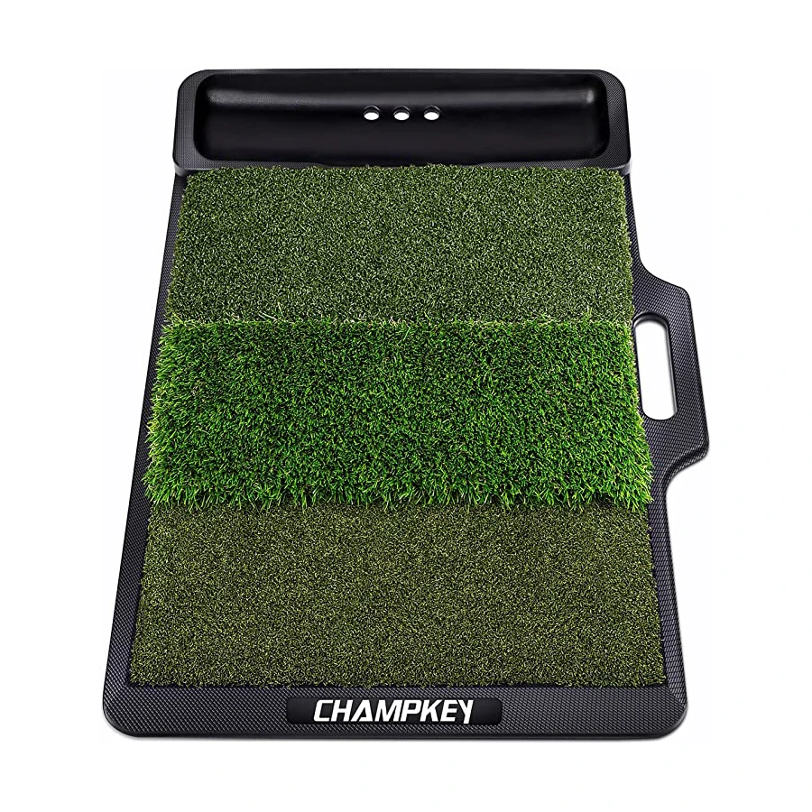 

CHAMPKEY New Solid Adhesive Technology Golf Practice Mat 19" x 27.5" Tri-Turf Golf Hitting Mat with Ball Tray