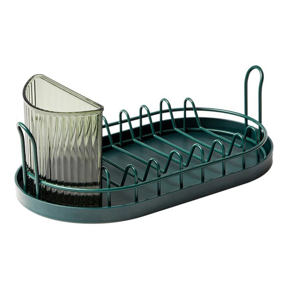

Kitchen Household Sink Rack European-Style Dinner Plate Drain Rack Tableware Knife and Fork Storage Rack(Dark Green)
