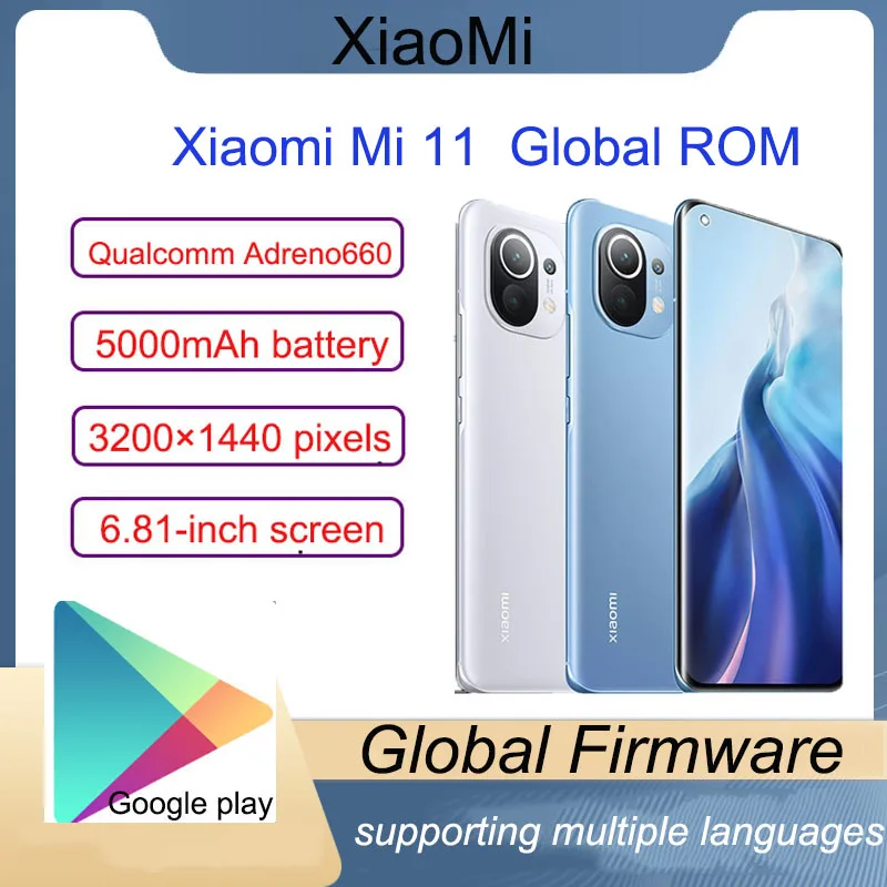 Global ROM Xiaomi Mi 11 smartphone 128GB/256GB Snapdragon 888 Octa Core 120Hz AMOLED Display 4600mAh Battery 55W Fast Charging