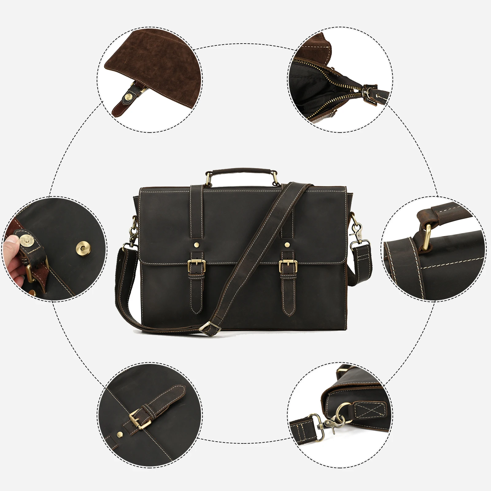 Man Briefcase Bags Cow Leather Office Bags For Men Handbags Fashion Laptop Bag Crazy Horse Business Men Shoulder Messenger Bag