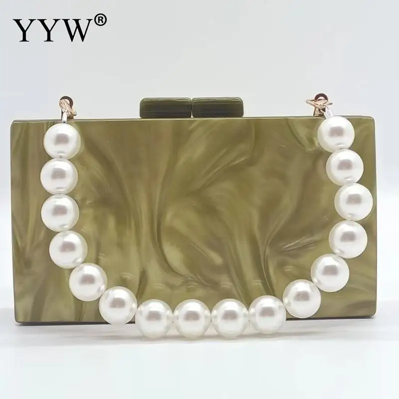 Fashion Marbling Women Acrylic Evening Clutch Bag Big Pearl Handle Colorful Painting Lady Banquet Wedding Cocktail Party Handbag