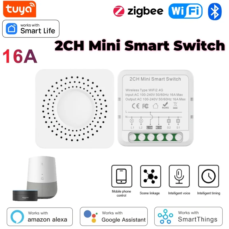 

Умный выключатель Tuya WIFI/Zigbee 2 клавиши 16А
