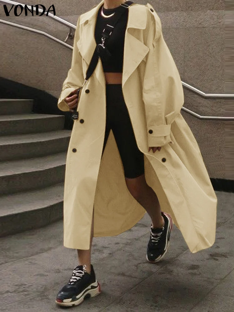 VONDA женский Тренч 2024 осенне-зимние повседневные пальто с длинными рукавами