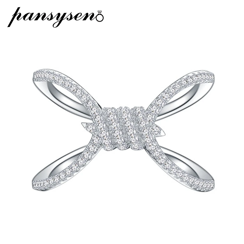 

PANSYSEN Sparkling 925 Sterling Silver Cross Finger Rings High Carbon Diamond Gemstone Wedding Engagement Fine Jewelry Ring Gift
