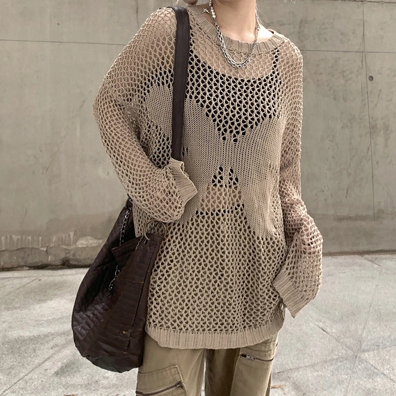 

Осенние модные свободные вязаные крючком пуловеры с длинным рукавом и круглым вырезом в стиле бабочки, повседневные трикотажные пуловеры, ...