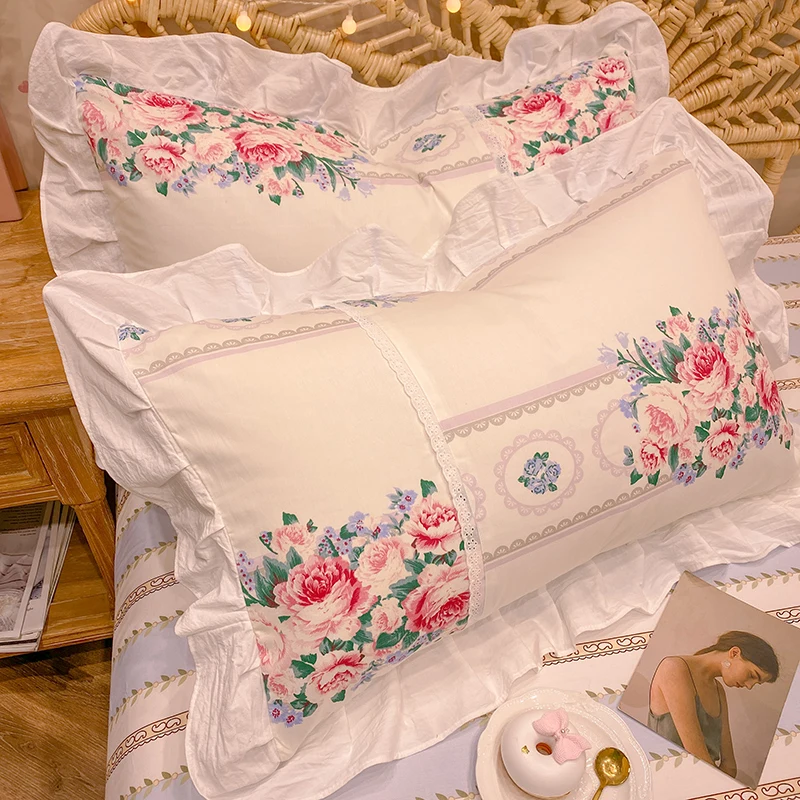 

100% хлопок, цветочный принт, лотос, лист, кружевная Подушка, защитный чехол, украшение, прикроватная наволочка