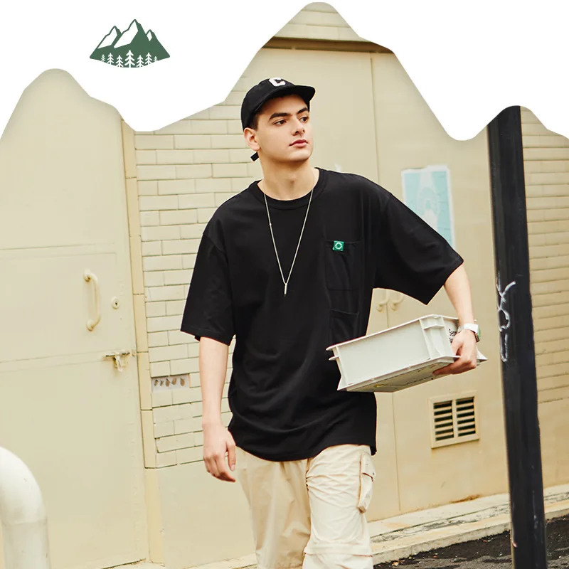

Khaki Green Series Spring and Summer New Products Leisure Foundation Versatile Short Sleeve Couple Solid Pocket T-shirt Men