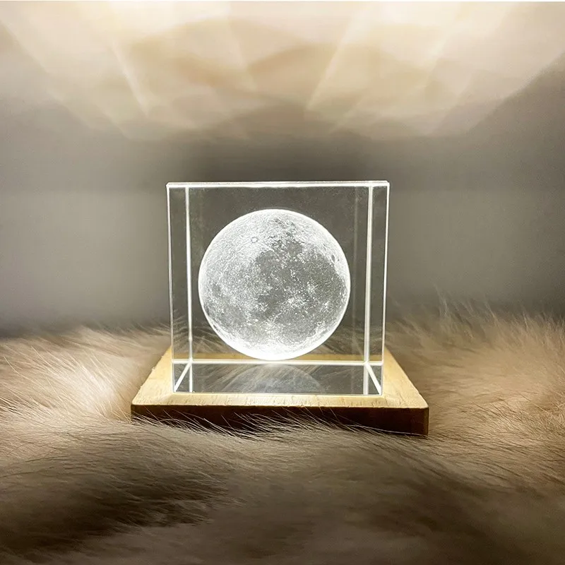 

USB Night Light LED Cube Crystal Table Lamp 3D Moon Clouds Galaxy Raindrop Decor Children's Table Lamp Girlfriend Birthday Gifts