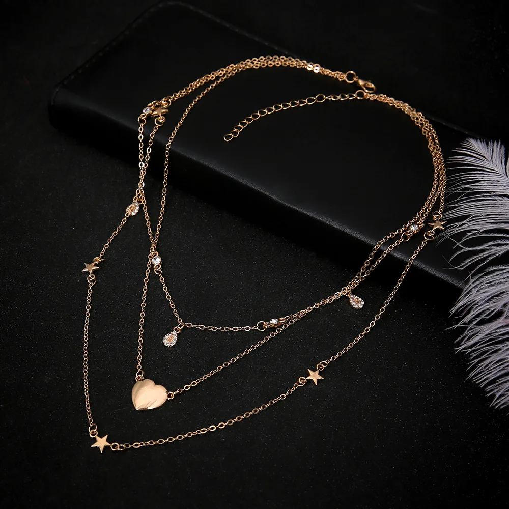 Ожерелье в стиле бохо для женщин чокер золотого цвета форме сердца и звезды