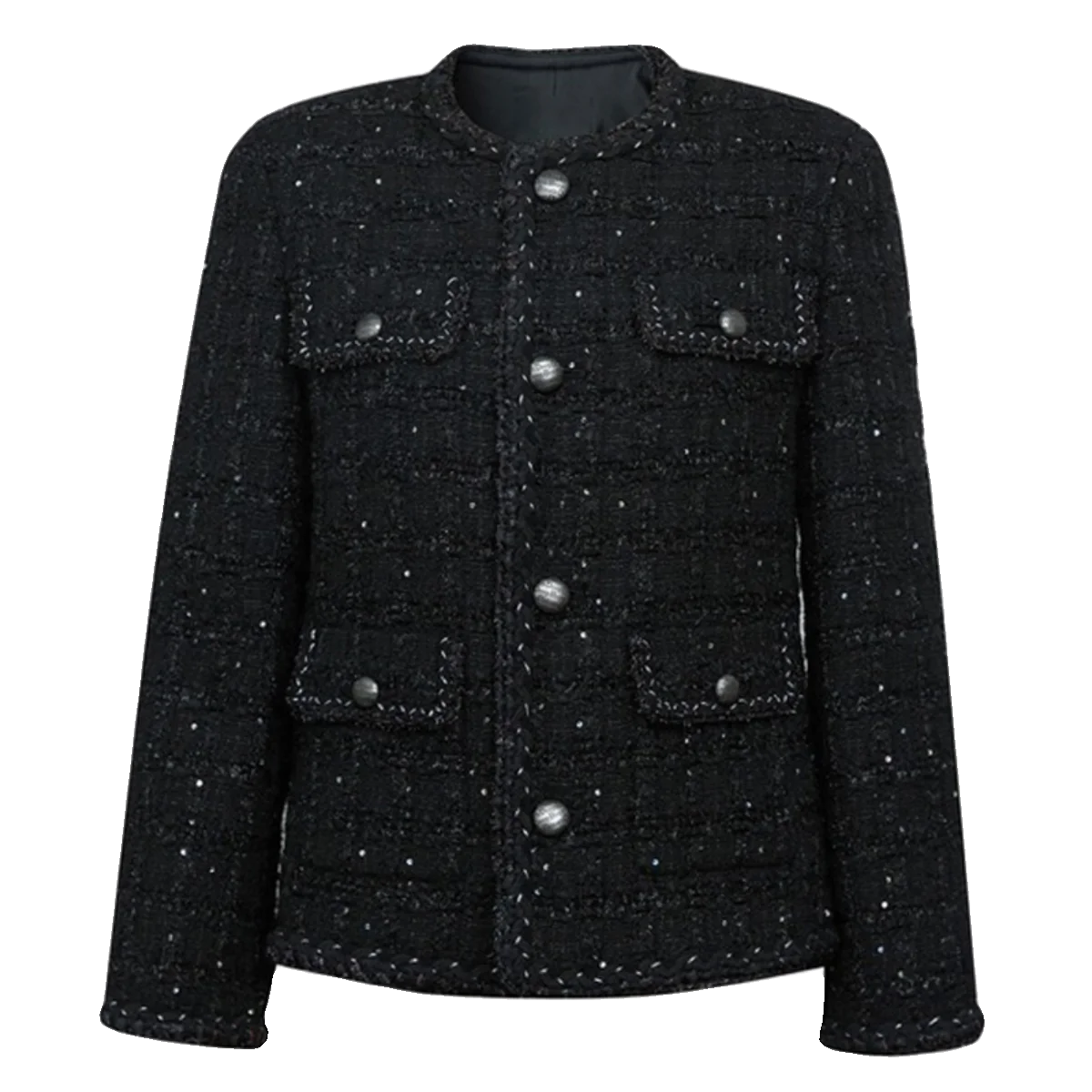 Осеннее универсальное твидовое короткое пальто с круглым вырезом и карманами