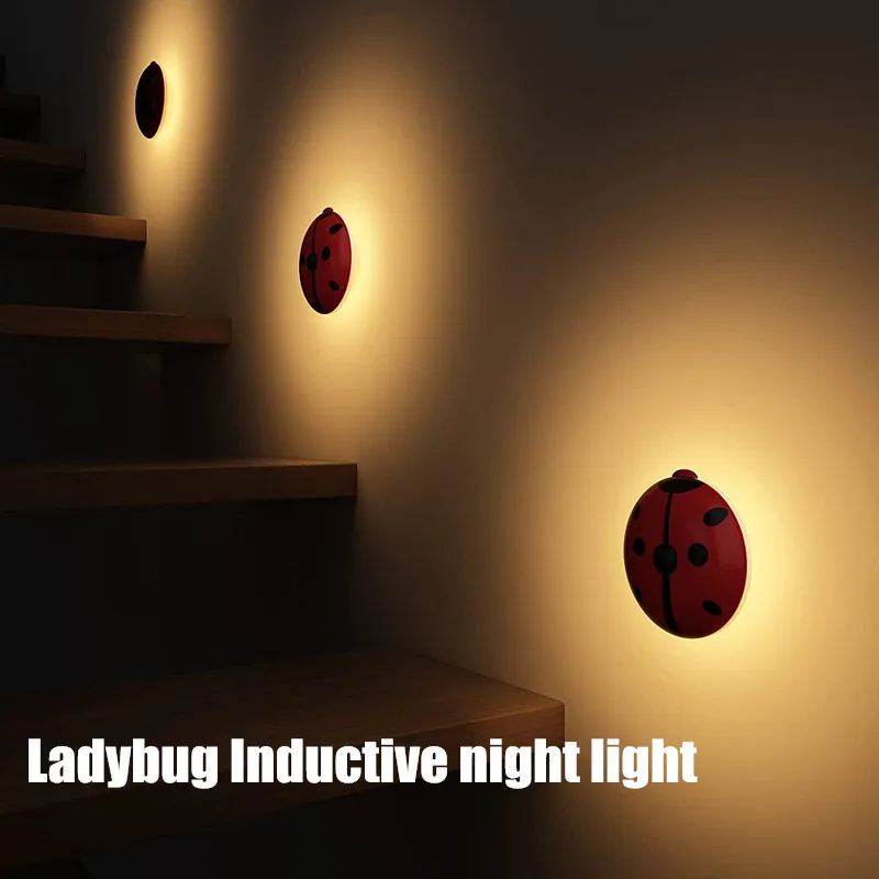 

Ladybug Night Light Rechargeable Motion Sensor Lamp Magnetic Attraction Nightlights Wall Light for Kids Room Bathroom Hallway