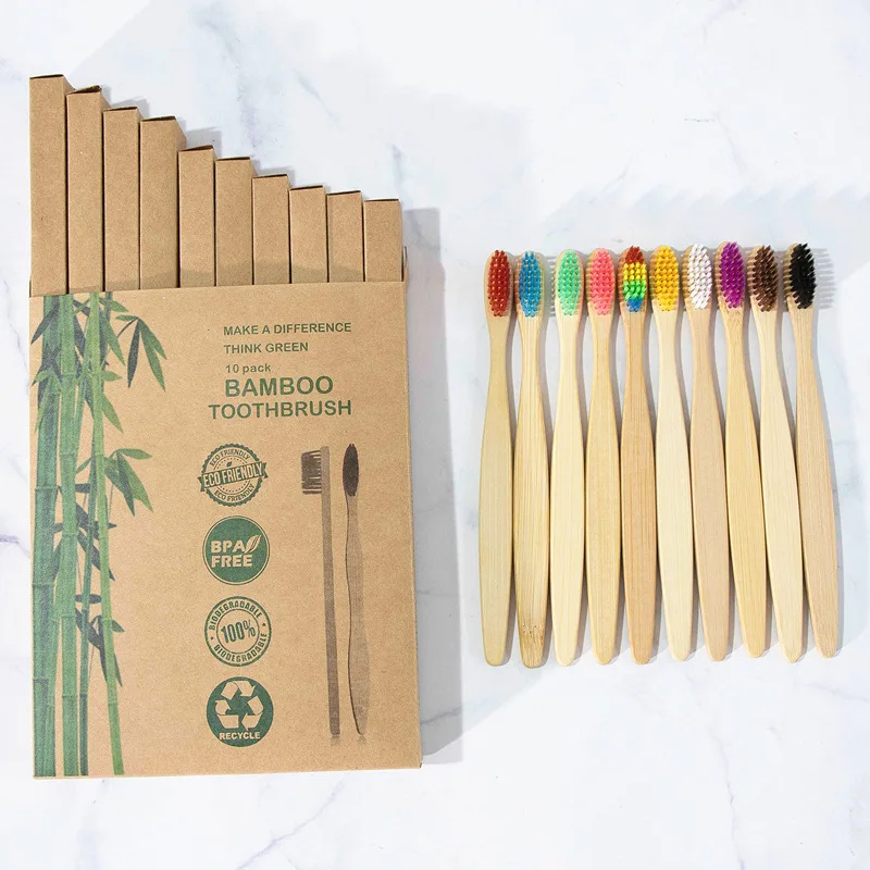 

10 Pcs Bamboo Toothbrush Set Tooth Brush Soft Bristle Tooth Brush Natural Eco-Friendly Biodegradable Wood Toothbrushes Oral Care