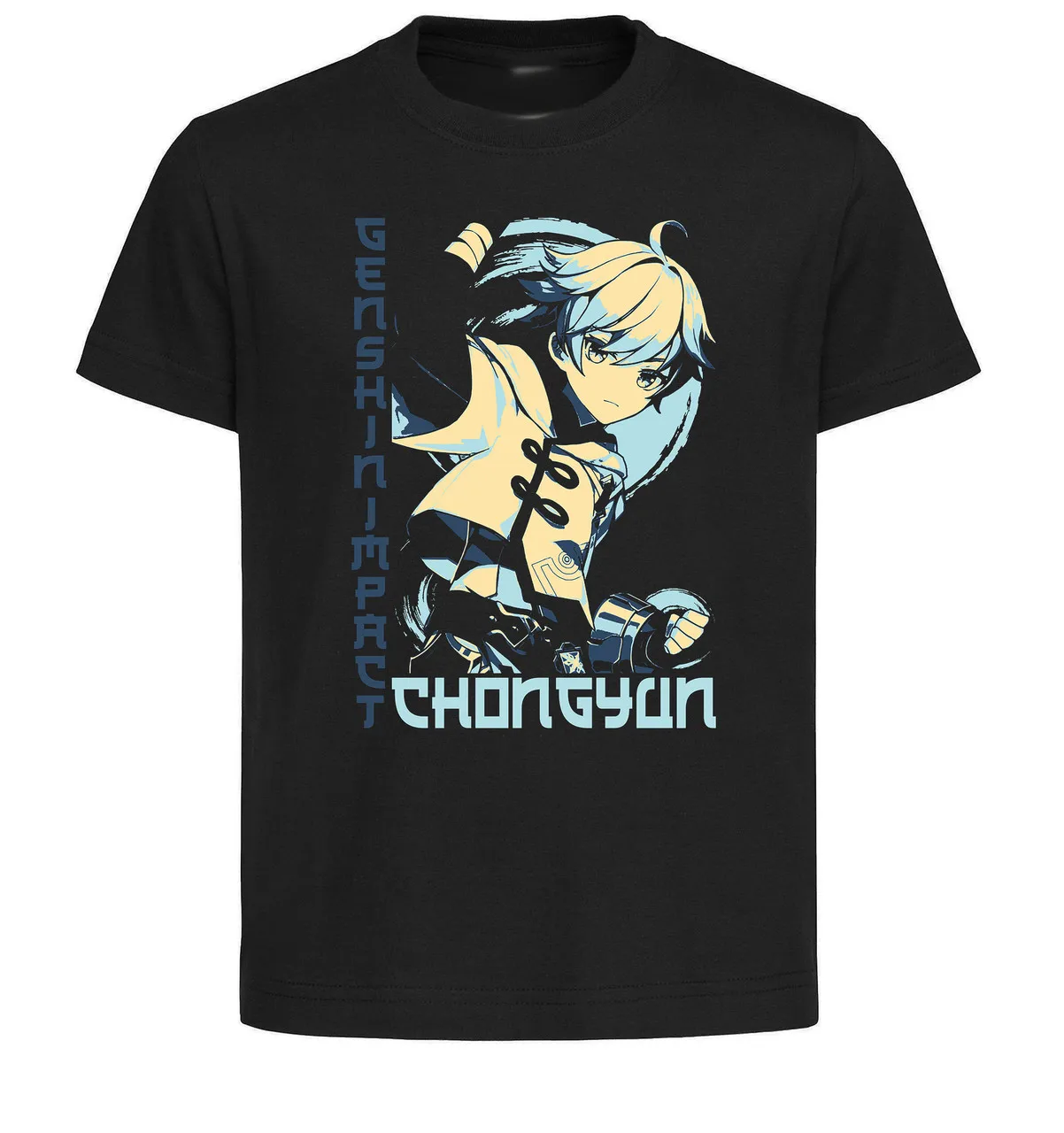 Футболка унисекс черная в японском стиле Genshin Impact Chongyun