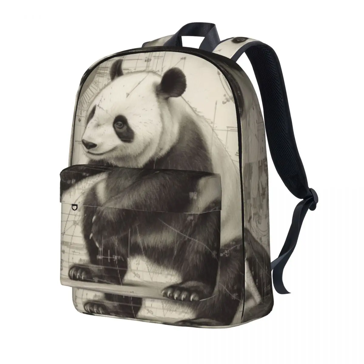 

Panda Backpack High Detail Pencil Drawing Casual Backpacks Boy Workout Lightweight High School Bags Colorful Rucksack