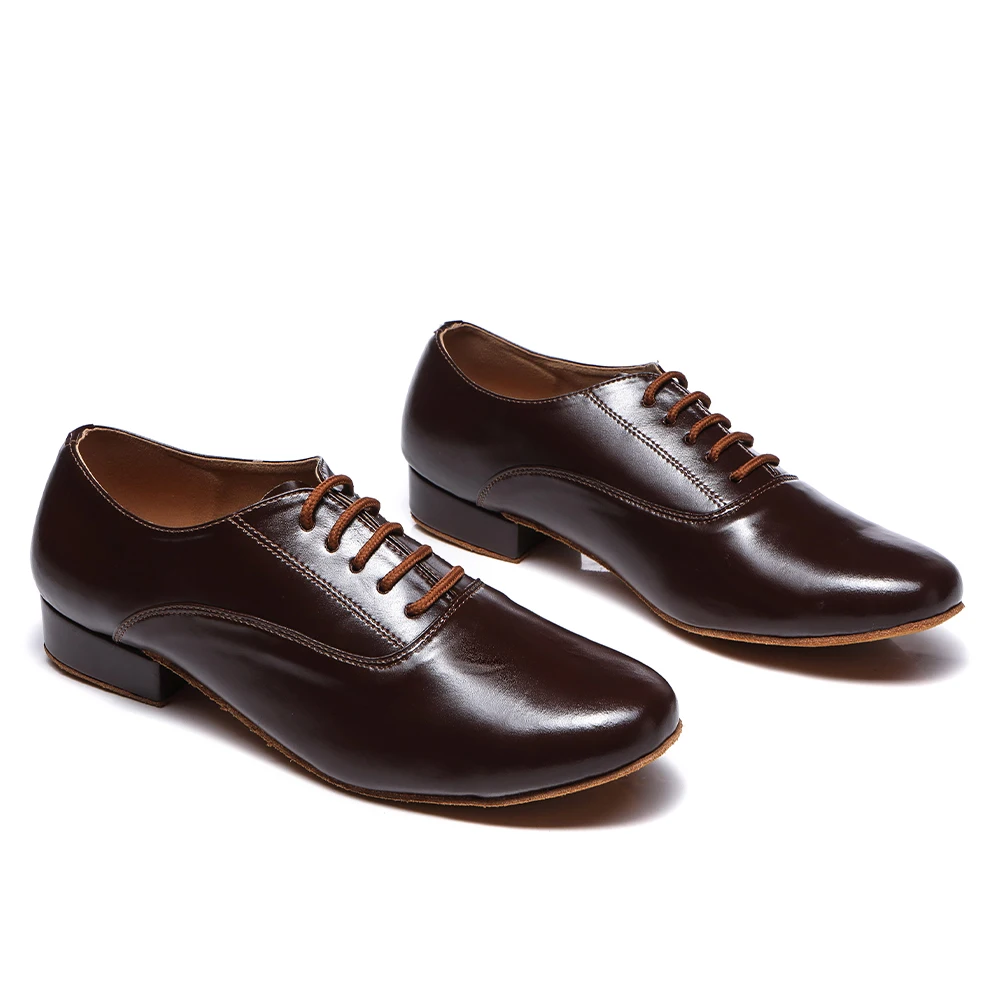 DKZSYIM New Latin Dance Shoes Men Adult Professional Salsa dance Shoes Genuine Leather Plus Size Low Heel Ballroom Tango Shoes