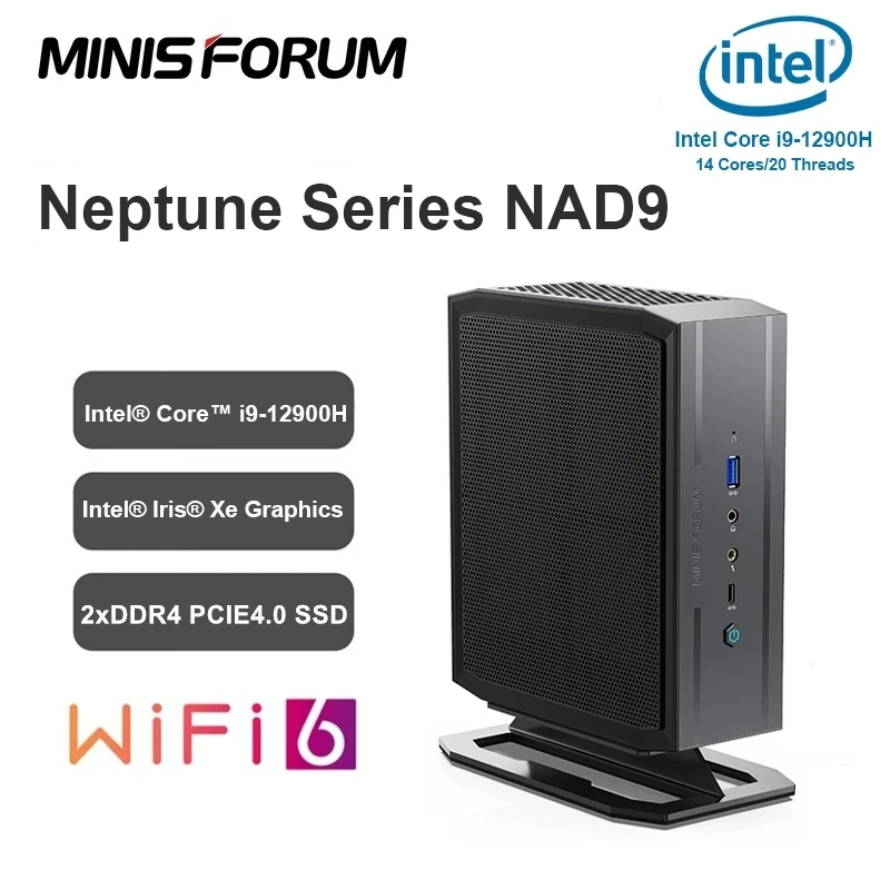 

Minisforum NAD9 Gaming Mini PC Intel Core i9 12900H Iris Xe Graphics DDR4 PCIE4.0 SSD Desktop Computer Windows 11 Gamer WiFi6