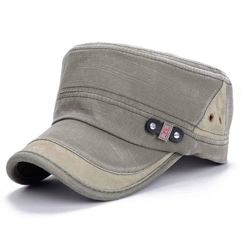 

2022 Classic Vintage Flat Top Mens Washed Caps and Hat Adjustable Fitted Thicker Cap Winter Warm Military Hats for Men