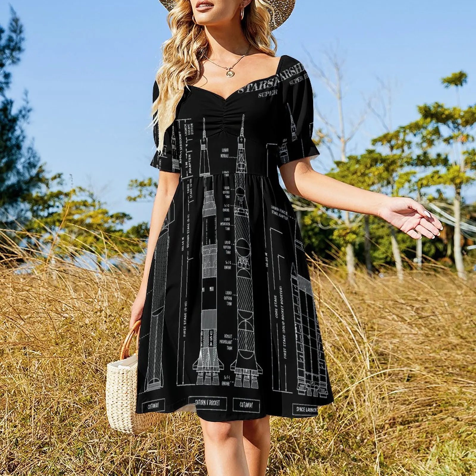 Starship - Saturn V SLS сравнение (белый трафарет без фона) платье рукавов Роскошные платья