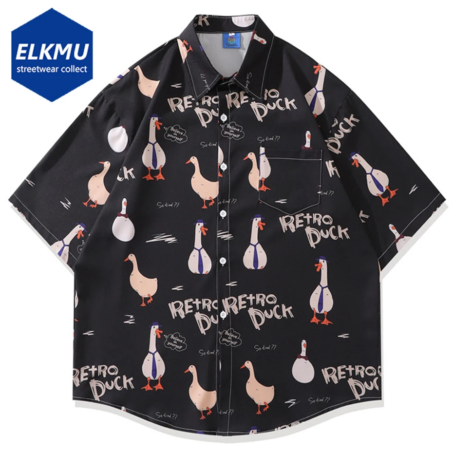 

Рубашка мужская оверсайз в стиле хип-хоп, уличная одежда в стиле Харадзюку, модная летняя повседневная на пуговицах с принтом, гавайская блуза