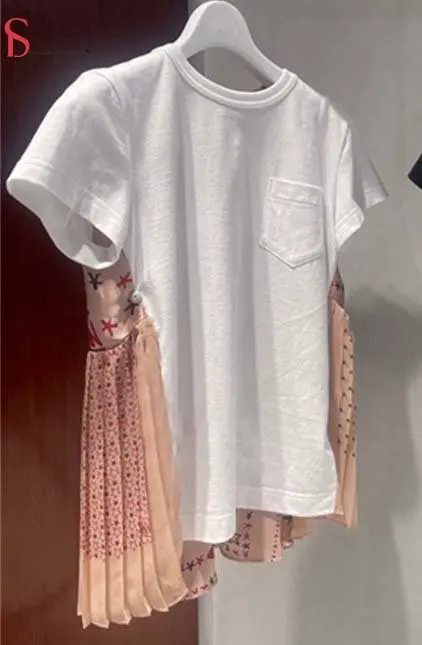 

Summer Women's New Design Casual Print T-shirt Fashion Pleated Panel Short Sleeve T-shirt Top