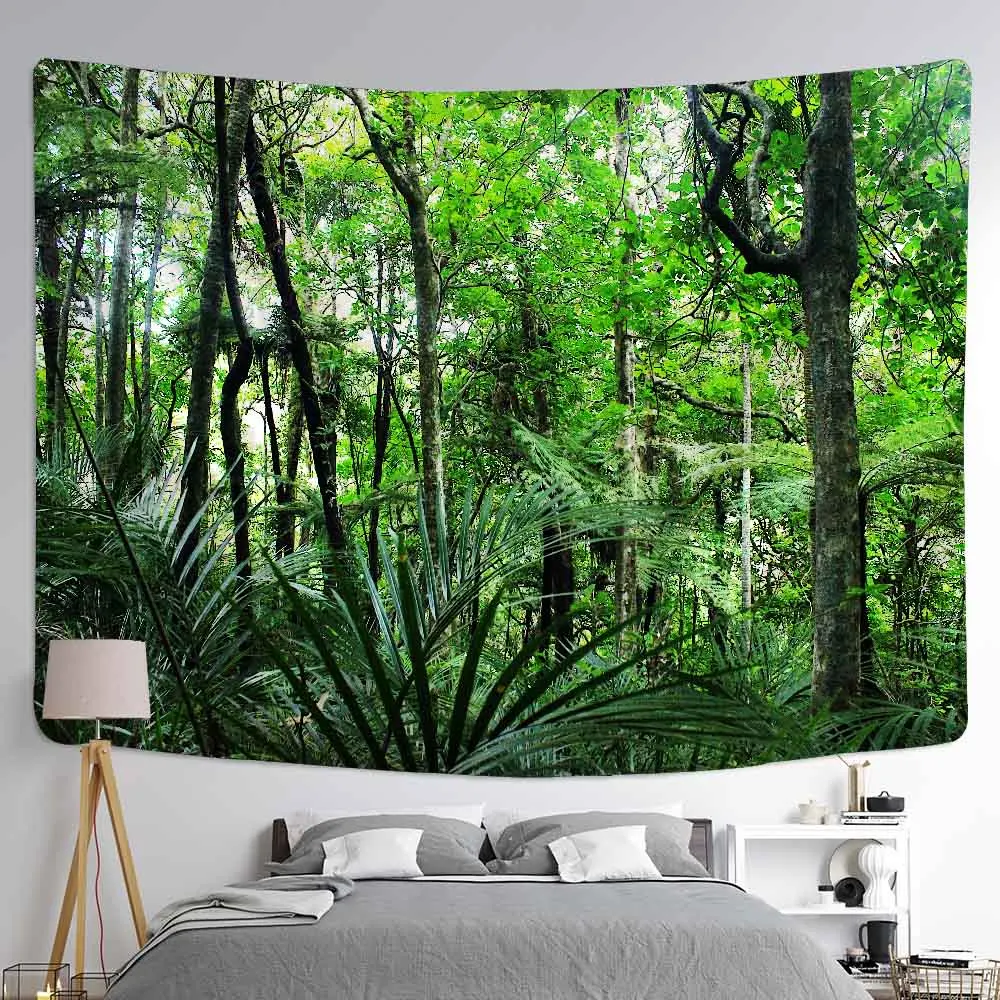 

Tropical Jungle Print Tapestry Forest Landscape Wall Hanging Hippie Psychedelic Home Decor Polyester Fabric Boho Room Decor Art