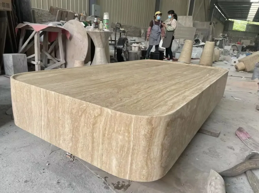 OEM Классический натуральный мраморный камень бежевый травертин резной