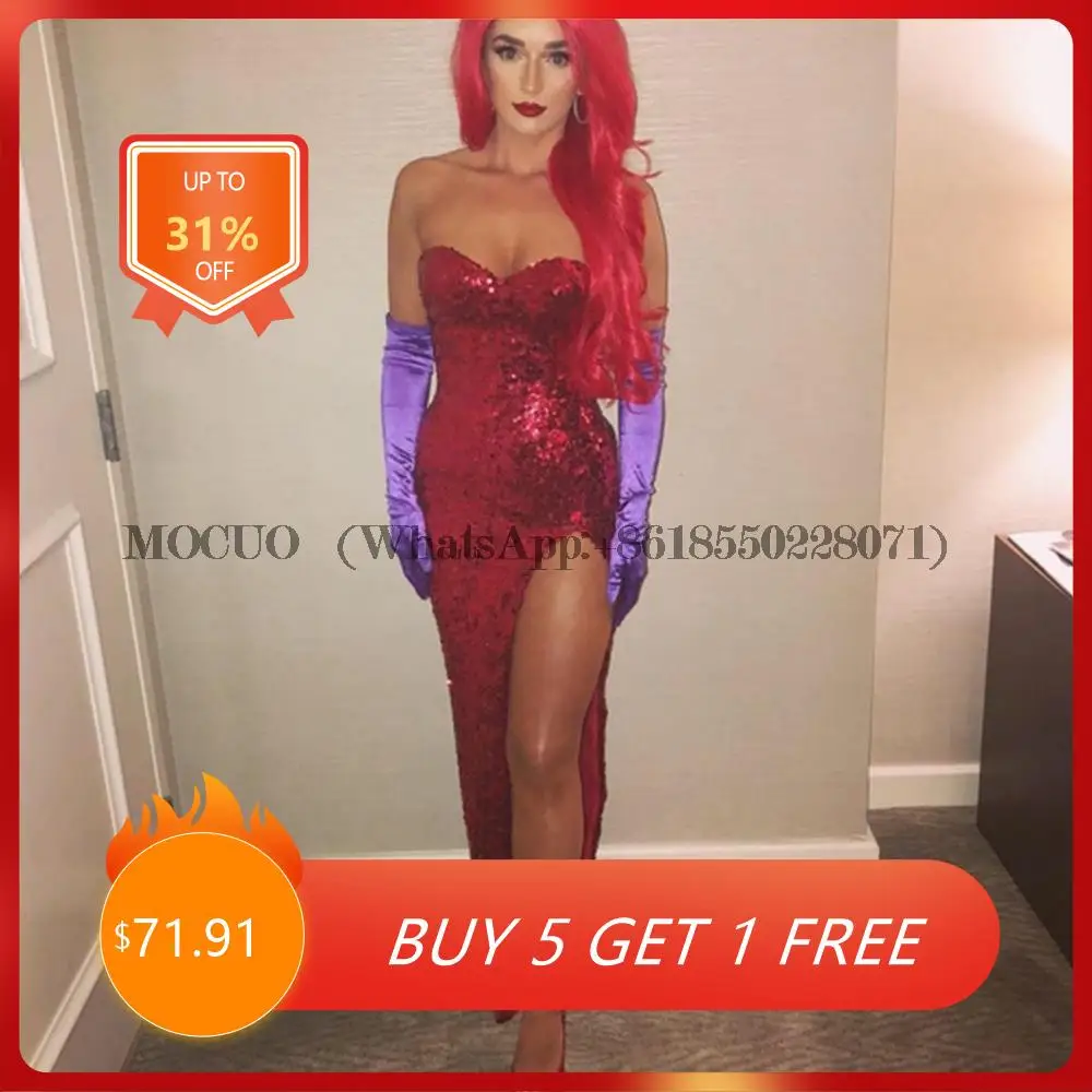 

Женское платье знаменитости на Хэллоуин, соблазнительное длинное платье-Русалка с разрезом сбоку и блестками для выпускного вечера, костюм Джессики и кролика