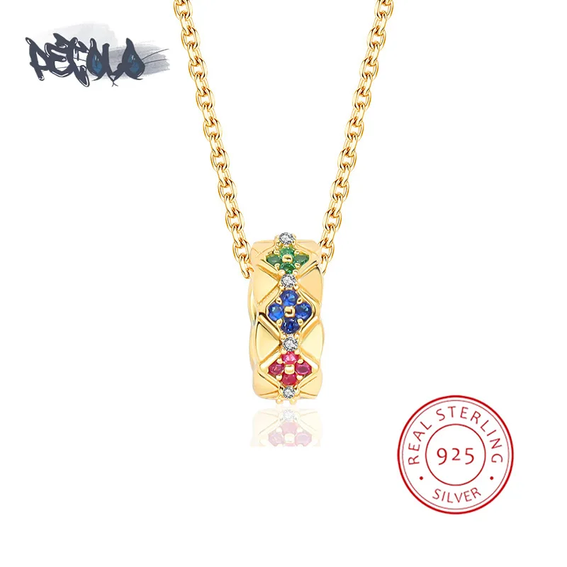 

925 Silver Sterling Silver Necklace for Women Vintage Colored Zircon Geometry Exquisite Geometric Collarbone Chain Party Jewelry