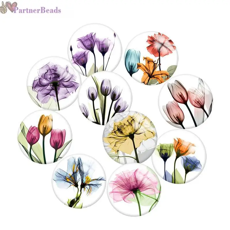 

Flower Pattern Round Photo Glass Cabochon Demo Flat Back Making Findings 20mm Snap Button S0121