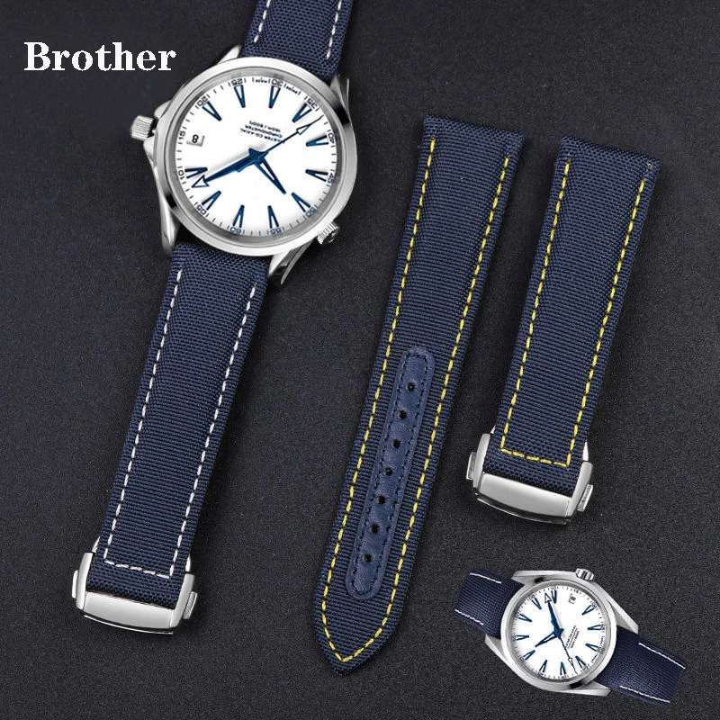 

Canvas Watch Band For Omega New Seamaster 300 Speedmaster AT150 Leather Nylon Watch Straps Men Watch Accessories 19mm 20mm