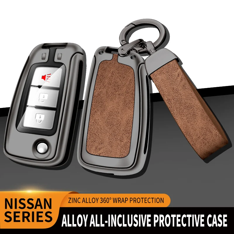 

Zinc Alloy+Leather TPU Car Fold Remote Key Bag For Nissan Sylphy Qashqai X-TRAIL Tiida Kicks Lannia 2018 2019 2020 Accessories