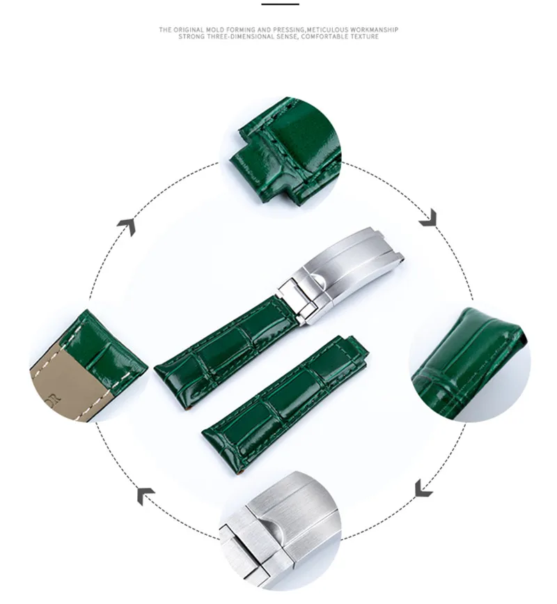 Ремешок из натуральной кожи для часов плоский браслет подходит Rolex Submariner DAYTONA GMT